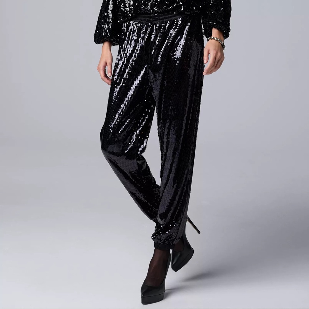 NWT Simply Vera Vera Wang Sequin Joggers Black Size XL
